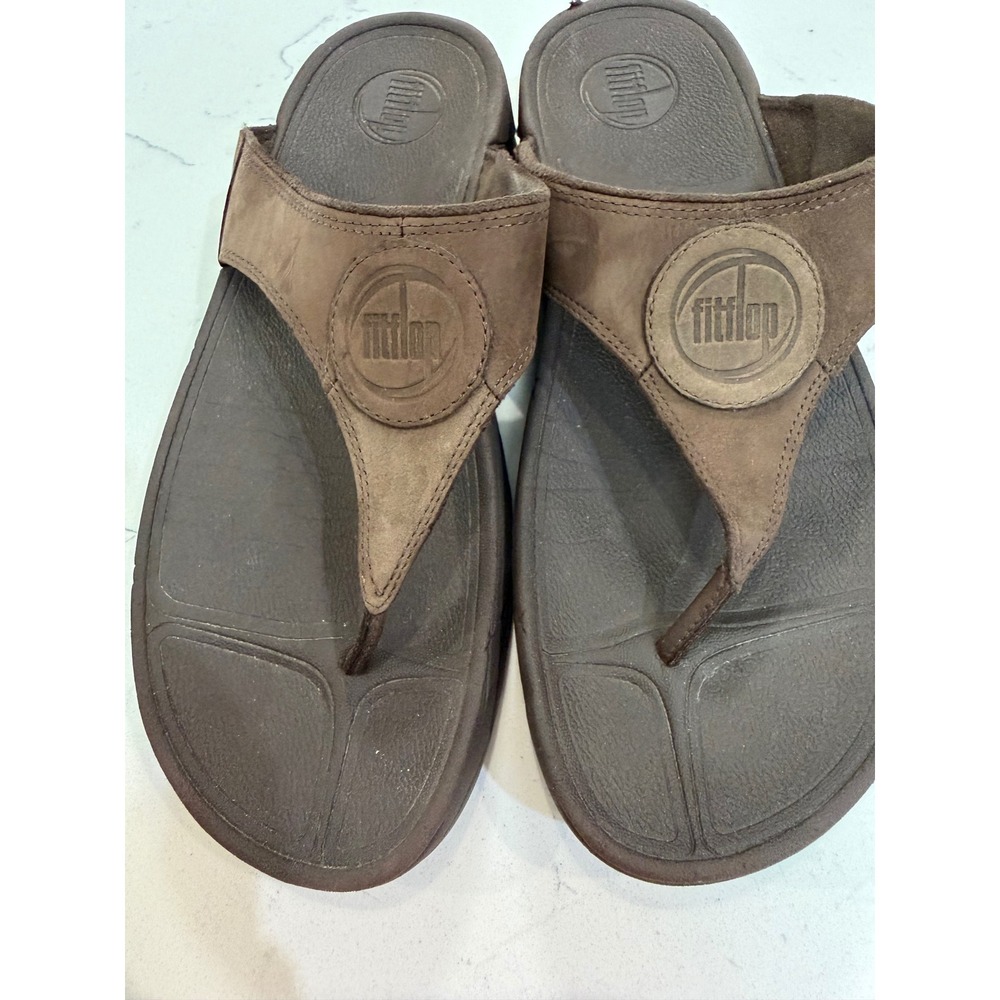 FitFlop Walkstar Brown Leather Microwobbleboard Thong Sandals Womens 9 211-030 - Picture 5 of 5